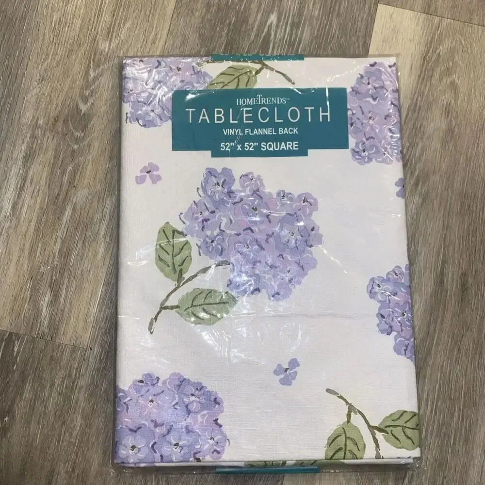 Vinyl Floral Table Covers With Flannel Back Lavender Hydrangeas VTG 52”x52”NEW